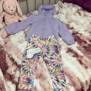 Colorful Tie-Dye Kids Sweatpants & Purple Zip Up Hoodie w/ socks as a lot EUC
